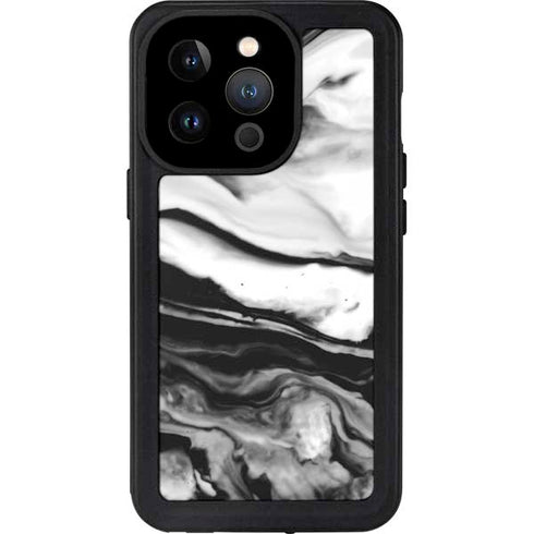 Black and White Marble Ink iPhone 14 Pro Waterproof Case