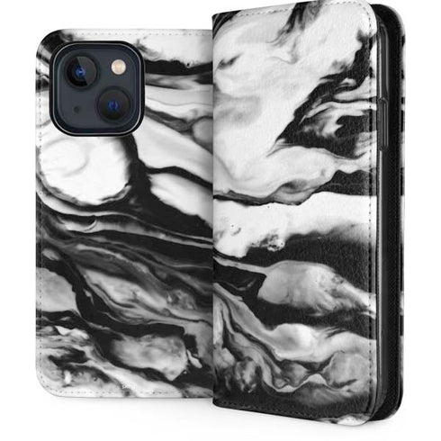 Black and White Marble Ink iPhone 15 Folio Case