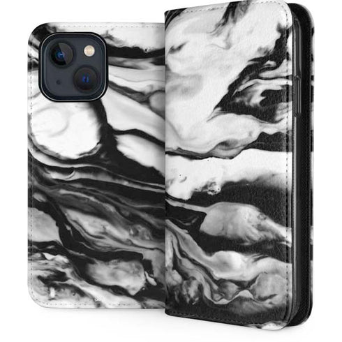 Black and White Marble Ink iPhone 15 Plus Folio Case