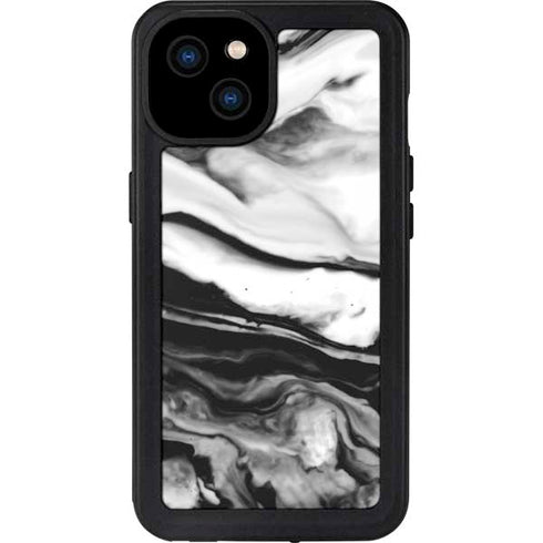 Black and White Marble Ink iPhone 15 Plus Waterproof Case