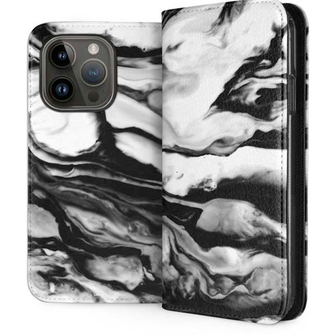 Black and White Marble Ink iPhone 15 Pro Folio Case