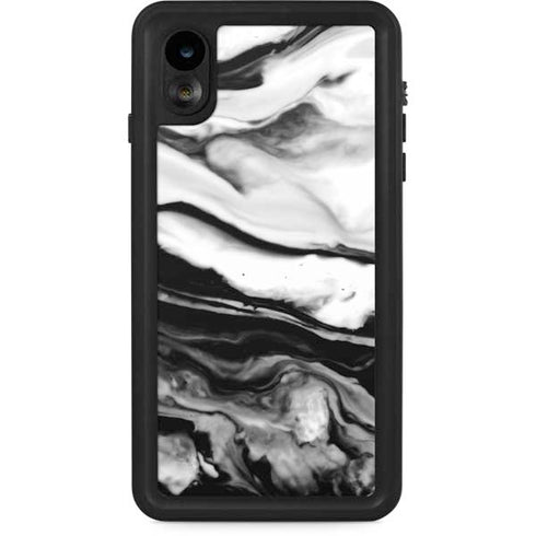 Black and White Marble Ink iPhone XR Waterproof Case