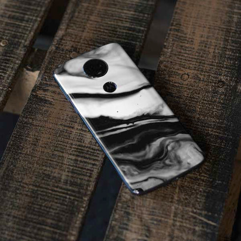 Black and White Marble Ink Moto E5 Plus Skin
