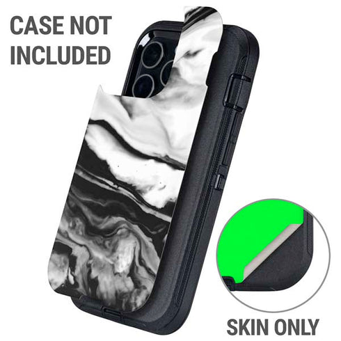 Black and White Marble Ink Otterbox Defender iPhone Skin