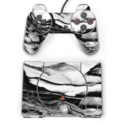Black and White Marble Ink PlayStation Classic Bundle Skin