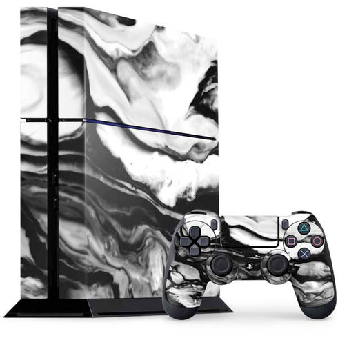Black and White Marble Ink PS4 Console and Controller Bundle Skin