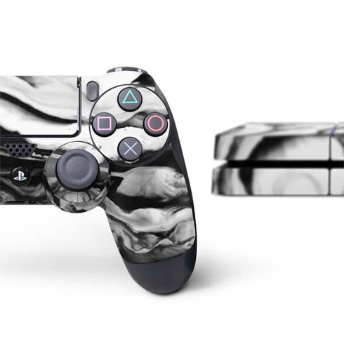 Black and White Marble Ink PS4 Console and Controller Bundle Skin