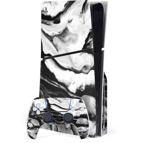 Black and White Marble Ink PS5 Slim Disk Bundle Skin