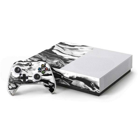 Black and White Marble Ink Xbox One S Console and Controller Bundle Skin
