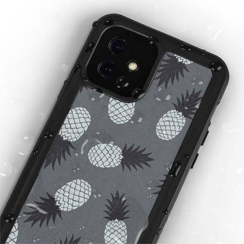 Black and White Pineapples iPhone 12 Mini Waterproof Case