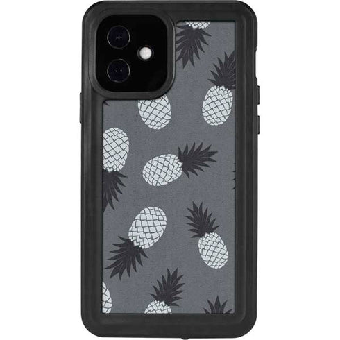 Black and White Pineapples iPhone 12 Waterproof Case