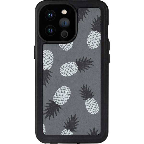 Black and White Pineapples iPhone 14 Pro Max Waterproof Case