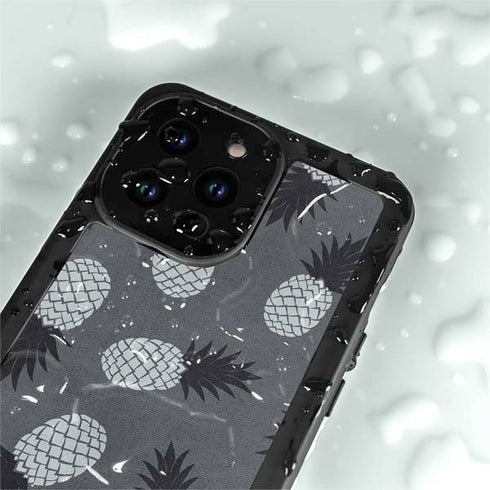 Black and White Pineapples iPhone 14 Pro Max Waterproof Case