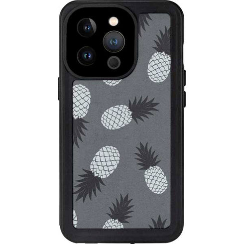 Black and White Pineapples iPhone 14 Pro Waterproof Case
