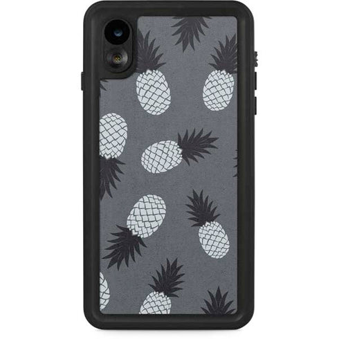Black and White Pineapples iPhone XR Waterproof Case