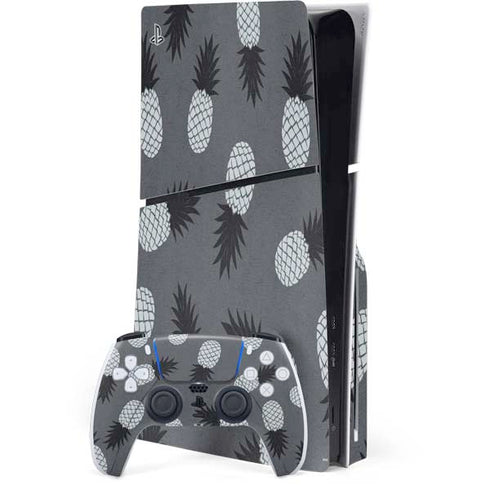Black and White Pineapples PS5 Slim Disk Bundle Skin