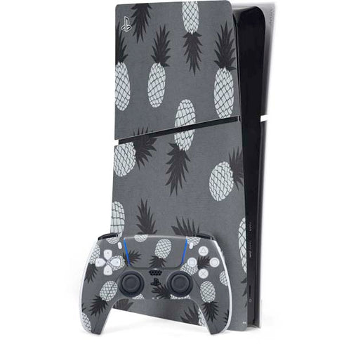 Black and White Pineapples PS5 Slim Digital Edition Bundle Skin