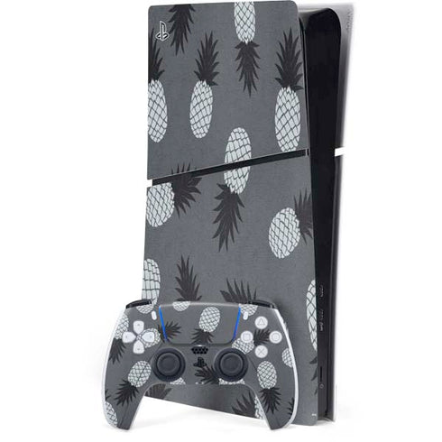 Black and White Pineapples PS5 Slim Digital Edition Console Skin