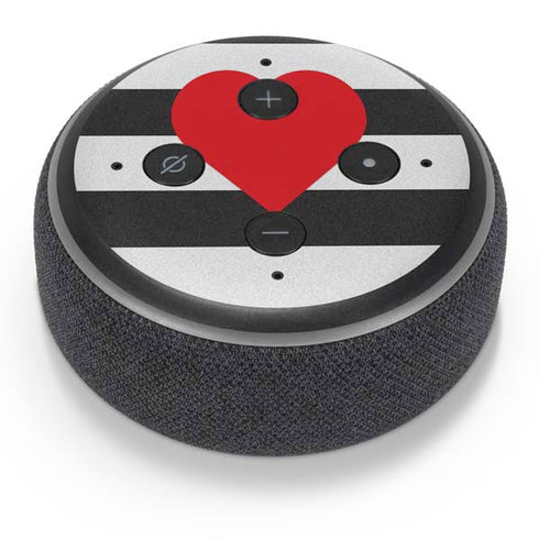 Black And White Striped Heart Amazon Echo Dot Skin