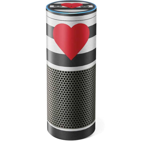 Black And White Striped Heart Amazon Echo Skin