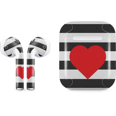 Black And White Striped Heart Apple AirPods Skin