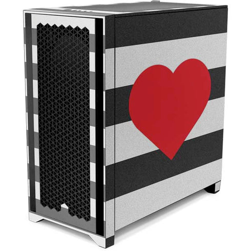 Black And White Striped Heart Corsair 4000D Tempered Glass Mid-Tower ATX Case Skin
