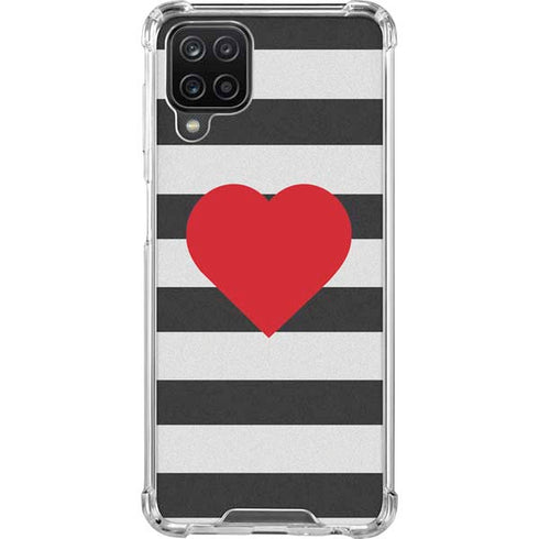 Black And White Striped Heart Galaxy A12 Clear Case