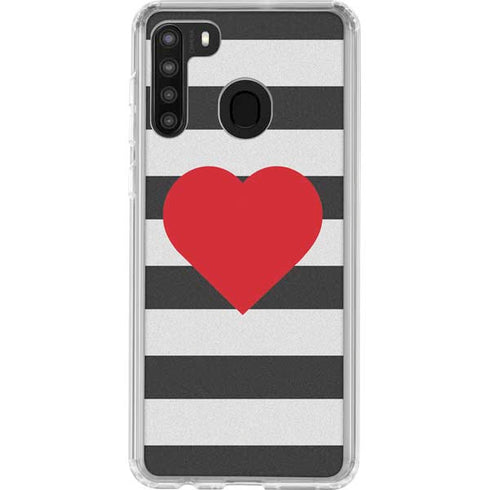 Black And White Striped Heart Galaxy A21 Clear Case