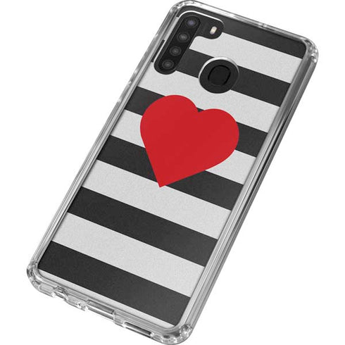 Black And White Striped Heart Galaxy A21 Clear Case