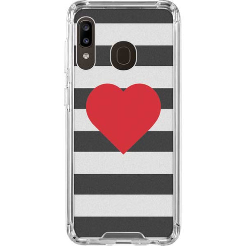 Black And White Striped Heart Galaxy A30 Clear Case