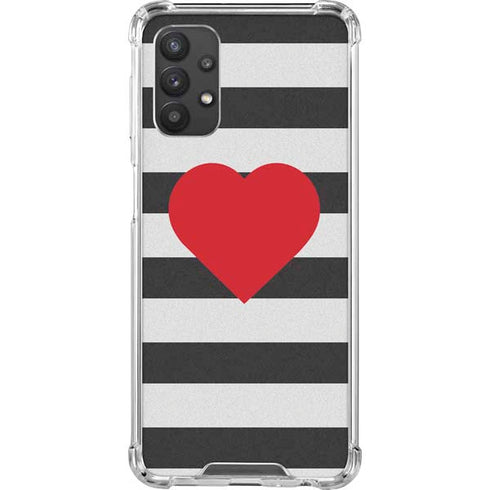 Black And White Striped Heart Galaxy A32 5G Clear Case