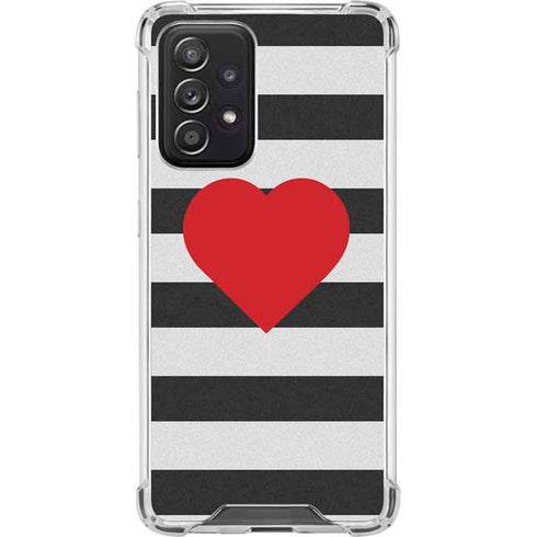 Black And White Striped Heart Galaxy A52 5G Clear Case