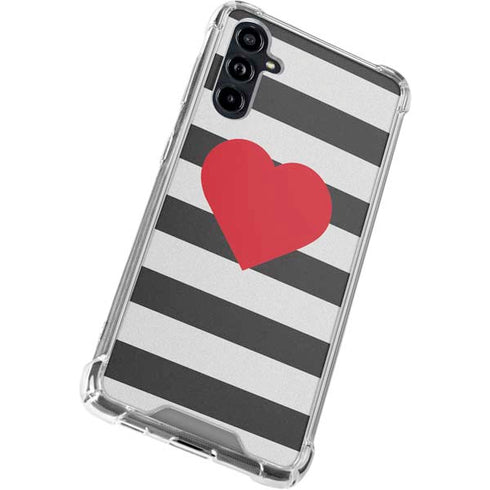 Black And White Striped Heart Galaxy A54 5G Clear Case