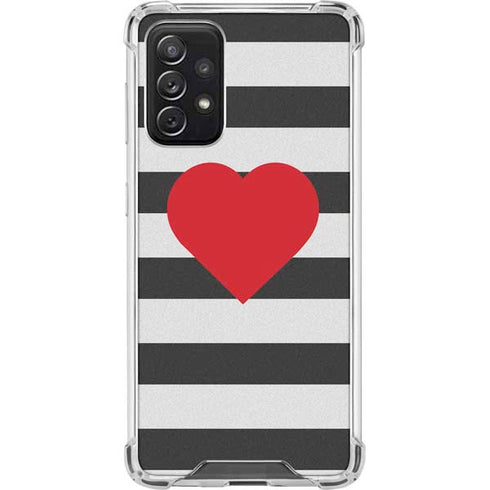 Black And White Striped Heart Galaxy A72 5G Clear Case