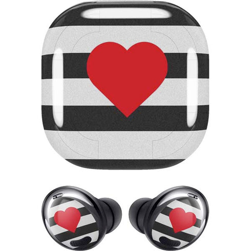 Black And White Striped Heart Galaxy Buds Pro Skin