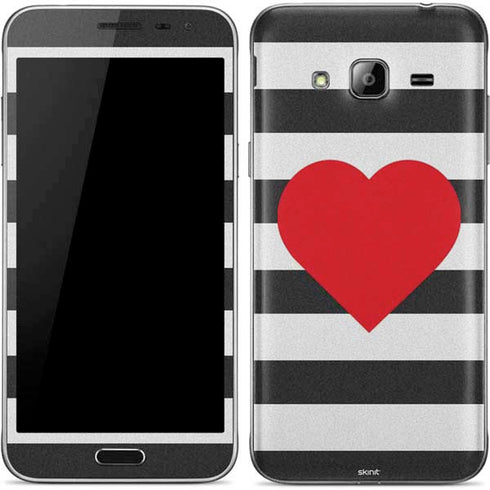 Black And White Striped Heart Galaxy J3 Skin