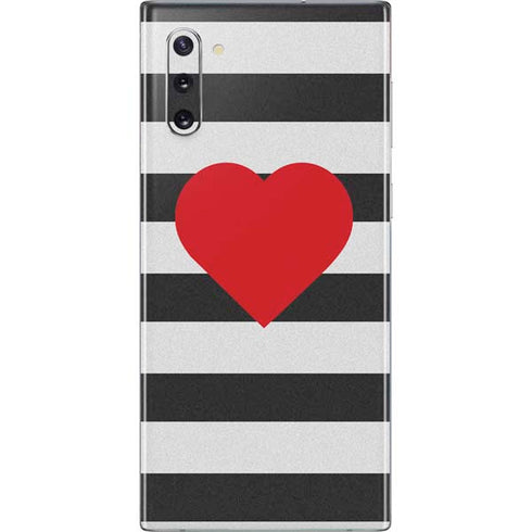 Black And White Striped Heart Galaxy Note 10 Skin
