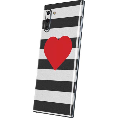 Black And White Striped Heart Galaxy Note 10 Skin