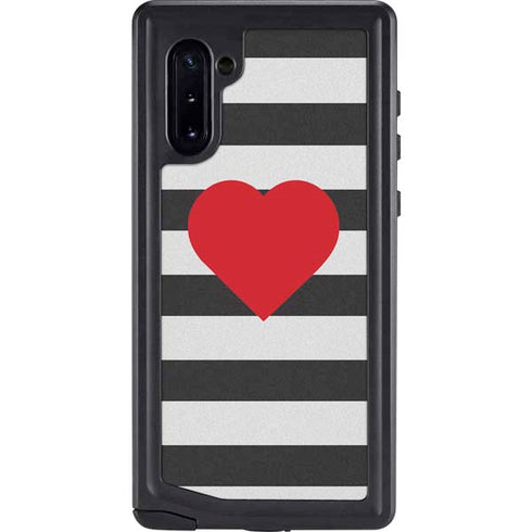 Black And White Striped Heart Galaxy Note 10 Waterproof Case