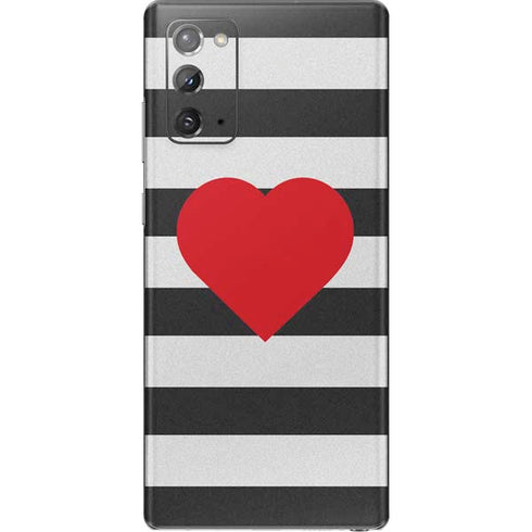 Black And White Striped Heart Galaxy Note20 5G Skin