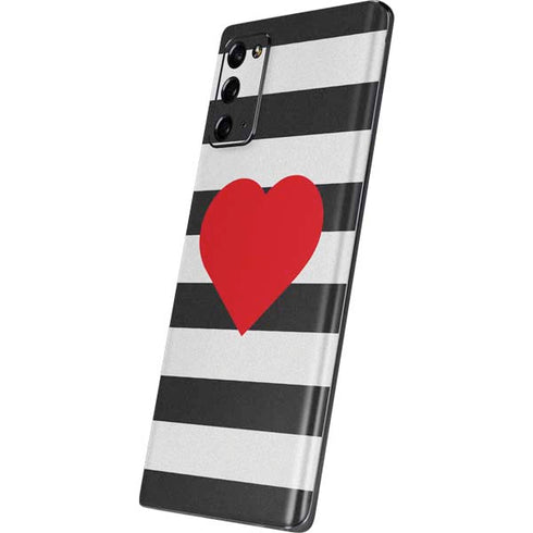 Black And White Striped Heart Galaxy Note20 5G Skin