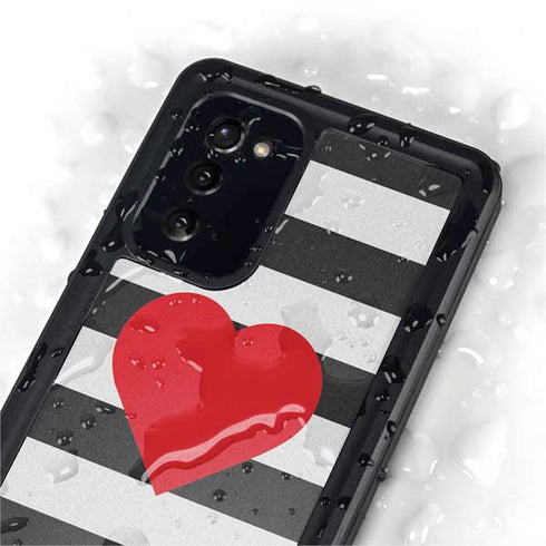 Black And White Striped Heart Galaxy Note20 5G Waterproof Case