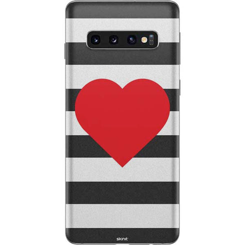 Black And White Striped Heart Galaxy S10 Skin
