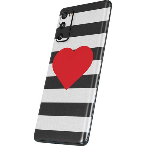 Black And White Striped Heart Galaxy S20 Fan Edition Skin