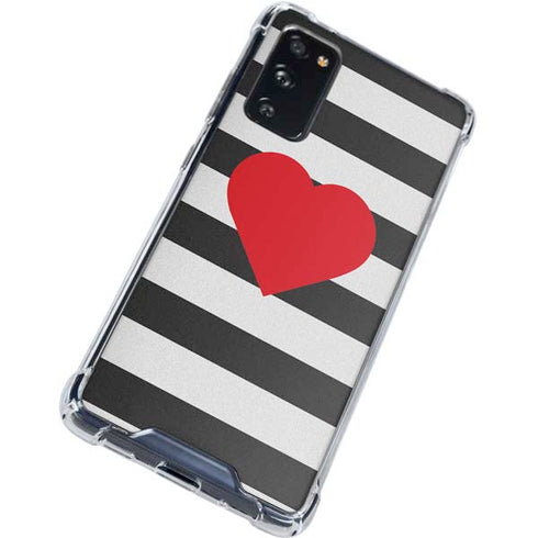 Black And White Striped Heart Galaxy S20 FE Clear Case