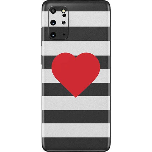 Black And White Striped Heart Galaxy S20 Plus Skin