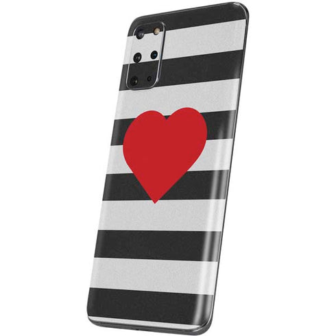 Black And White Striped Heart Galaxy S20 Plus Skin