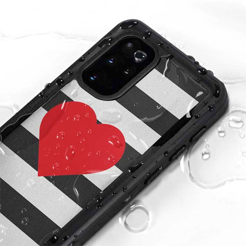 Black And White Striped Heart Galaxy S20 Plus Waterproof Case