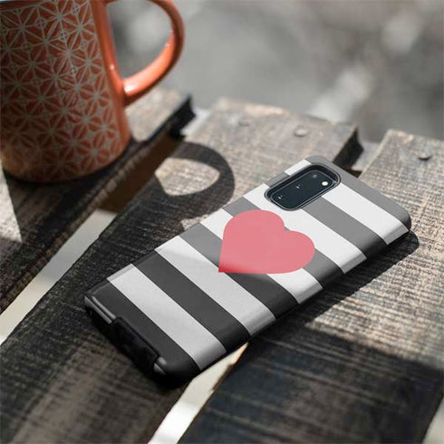Black And White Striped Heart Galaxy S20 Pro Case