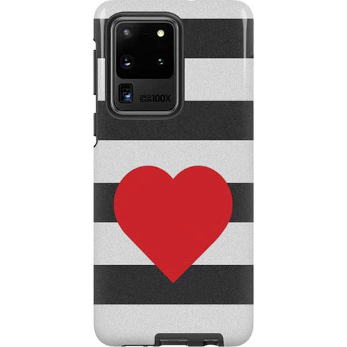 Black And White Striped Heart Galaxy S20 Ultra 5G Pro Case